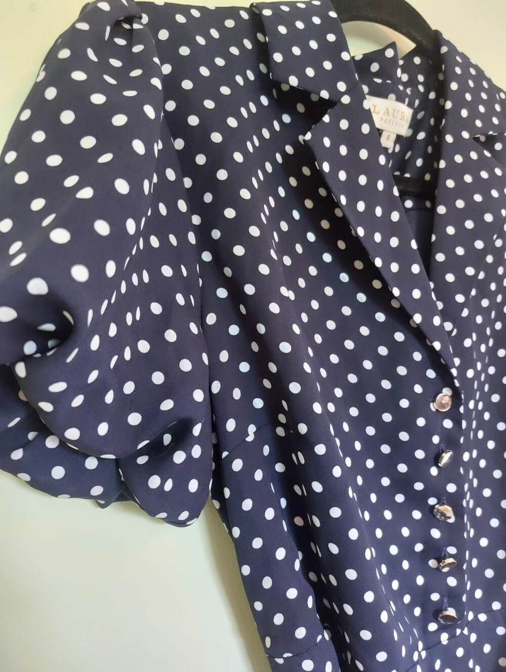 Navy and White Polka Dot Midi Dress / Robe Laura Bleu Avec Pois Style RETRO💖 - Picture 3 of 4